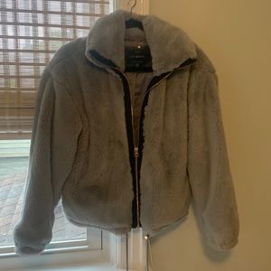 Gray faux fur bomber jacket